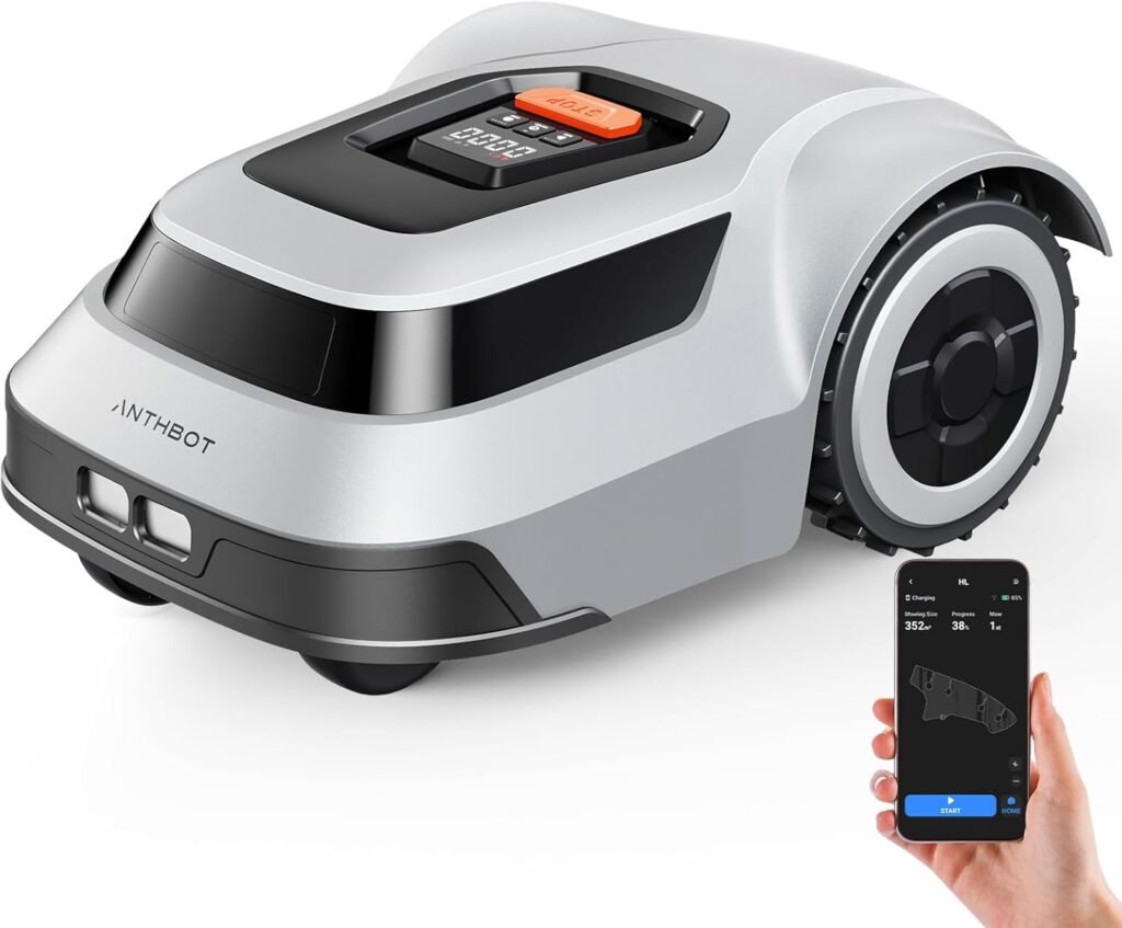 ANTHBOT Robot Lawn Mower with Max 180m Stable Boundary Wire - Recommended 550㎡, Max 900㎡, 300% Higher Efficiency of Grid-Shaped Mowing Path, Automatic Robotic Lawn Mower with Auto Mapping  Recharge
