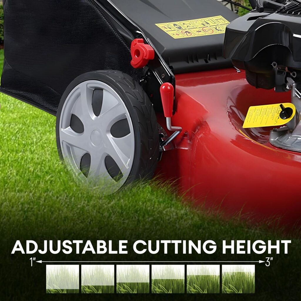 Gas Lawn Mower Self Propelled,141cc OHV Engine with Air Cooling, 20 Steel Deck, 3-in-1 Cutting System, 8-Level Height Adjustment, 20L Grass Catcher, Foldable Design Red (US Fast Arrival)