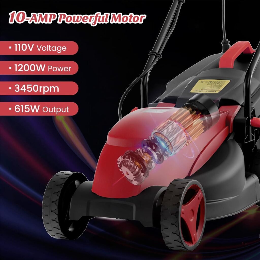 Goplus Electric Lawn Mower, Versatile Corded Lawn Mower with Grass Collection Box, 10 AMP Motor, 13 Cutting Deck, 3 Adjustable Cutting Positions, Walk-Behind Small Lawnmower for Garden Farm Yard