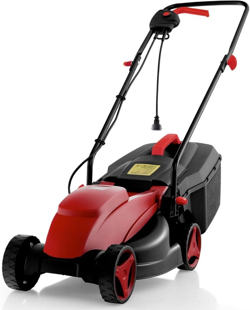 Goplus Electric Lawn Mower, Versatile Corded Lawn Mower with Grass Collection Box, 10 AMP Motor, 13 Cutting Deck, 3 Adjustable Cutting Positions, Walk-Behind Small Lawnmower for Garden Farm Yard