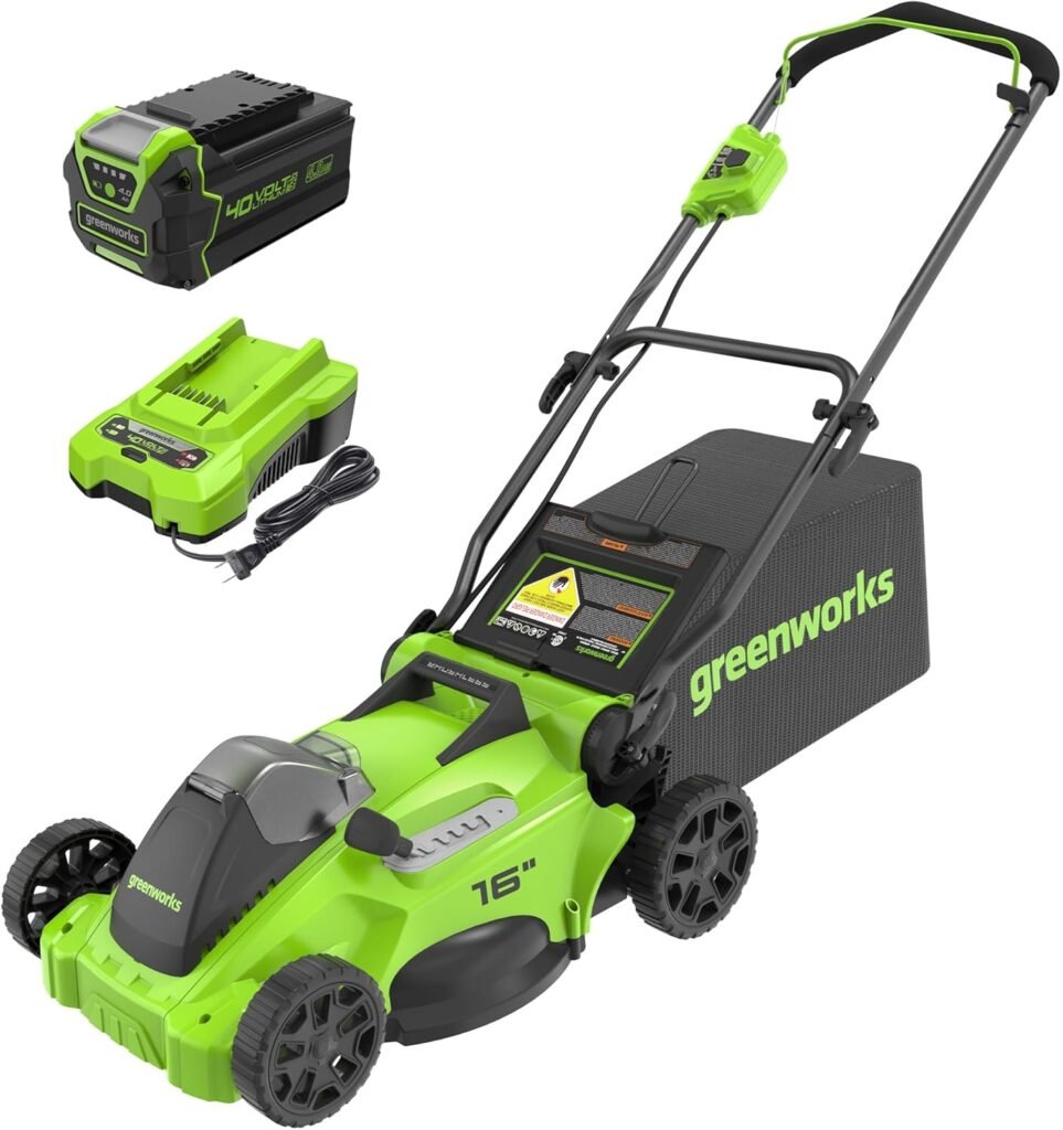 Greenworks 40V 16 Brushless Cordless (Push) Lawn Mower (75+ Compatible Tools), 4.0Ah Battery and Charger Included