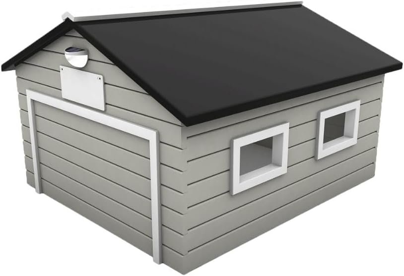 My Robot Home Plus Robotic Mower Shed, 43x37x29in, Weatherproof Garage for Luba, Husqvarna Automower, Gardena, and More (Grey  White)