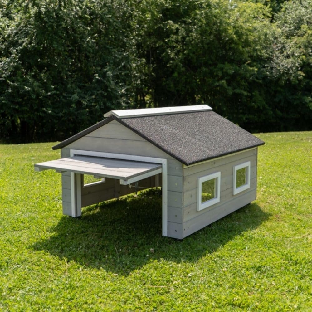 My Robot Home Plus Robotic Mower Shed, 43x37x29in, Weatherproof Garage for Luba, Husqvarna Automower, Gardena, and More (Grey  White)