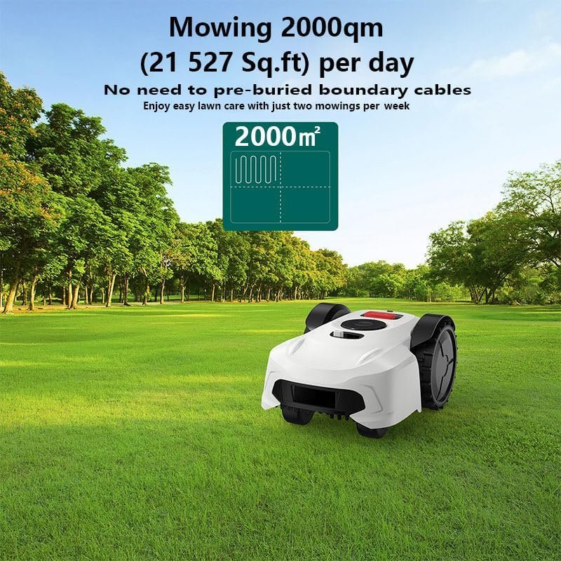 Perimeter Wire Frees Robot Lawn Mower Cuts Small Lawns 2000㎡ with Optical Navigation, Obstacle Avoidance, Low Noise and No Go Function