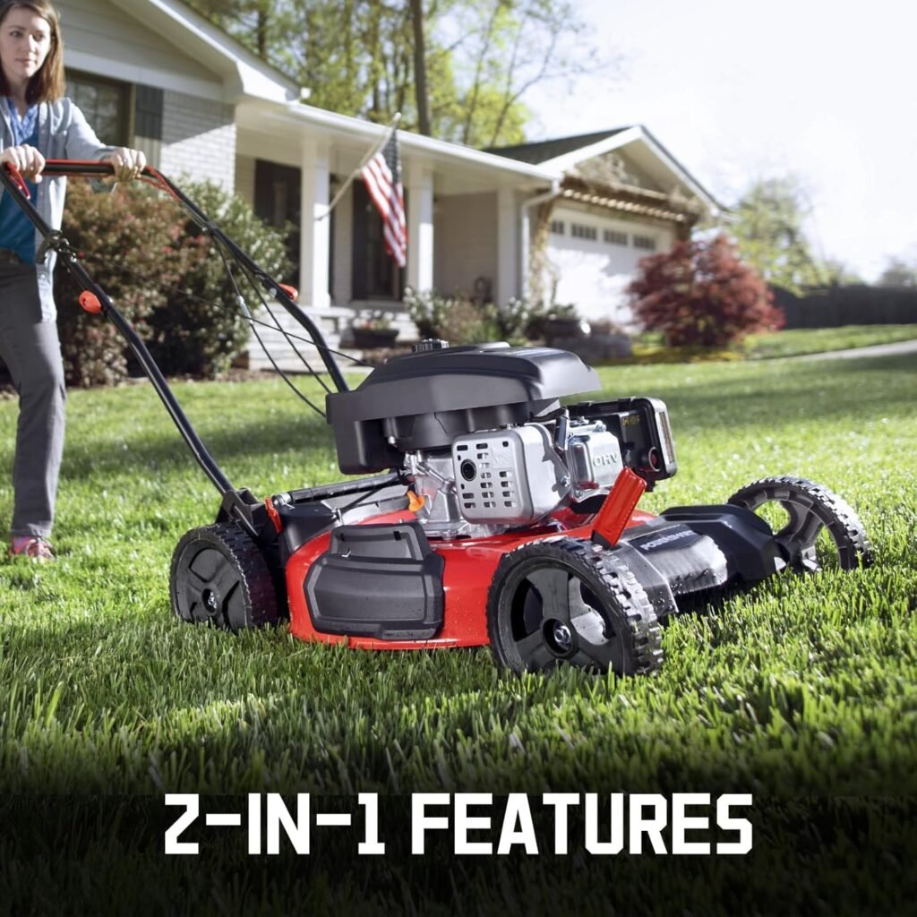 PowerSmart 21 in. Gas Lawn Mower with 144cc OHV Engine, 2-in-1 Push Mower with Mulching  Side-Discharge