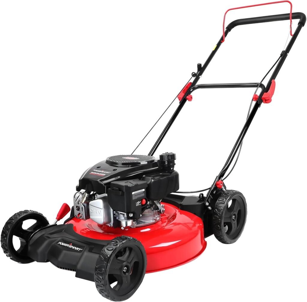 PowerSmart 21 in. Gas Lawn Mower with 144cc OHV Engine, 2-in-1 Push Mower with Mulching  Side-Discharge
