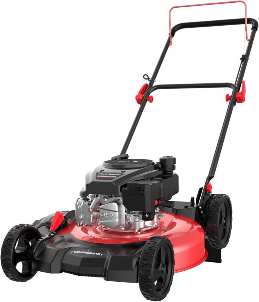 PowerSmart 21-Inch Gas Push Lawn Mower with 144cc 4-Cycle OHV Engine, 2-in-1 with Mulch and Side-Discharge, 6-Position Adjustable Cutting Height (DV8621C)