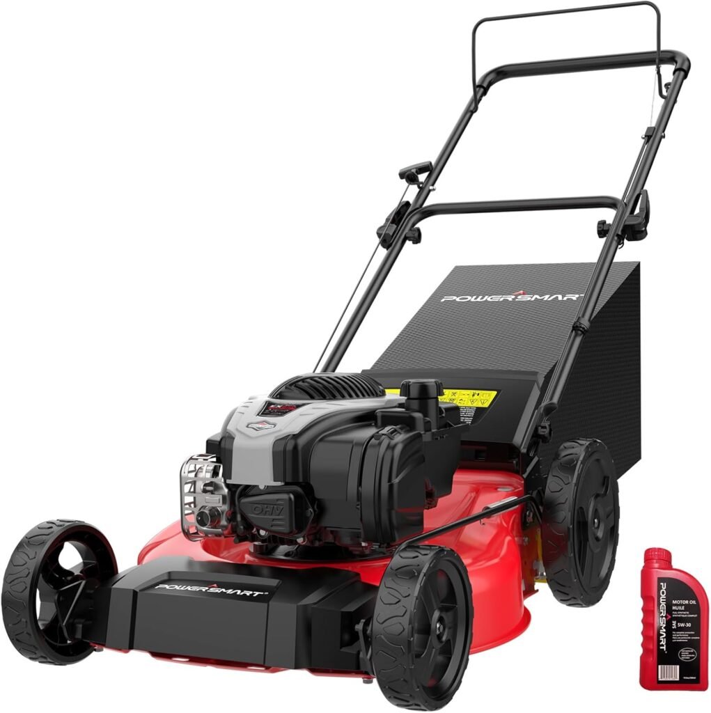 PowerSmart Gas Lawn Mower 21-Inch with 140cc BS E550 Engine, 3-in-1 with Bagging, High Wheels, Lightweight, Easy Assembly, Cordless Push Lawn Mowers for Garden Yard