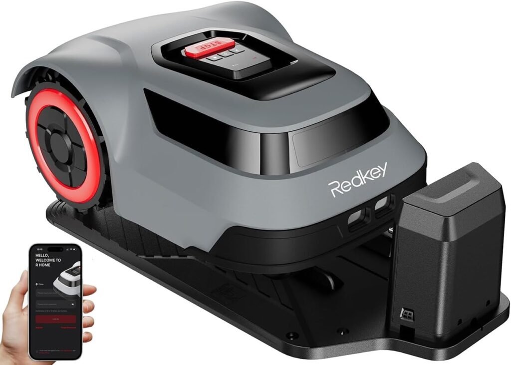 Redkey MGC1000 Robot Lawn Mower with 590ft Boundary Wires for 0.25 Acre (1/4 Acre), 45% Slope, 70Mins Runtime, Auto Recharge, Automatic Robotic Lawn Mower w/Precise Location  Breakpoint Detection
