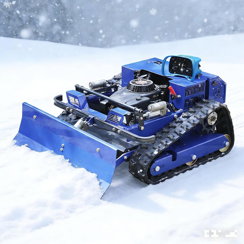 Remote Control Lawn Mower with Snow Plow, Crawler Track All-Terrain Machine, Oil-Electric Hybrid Power for Extreme Slopes and Large Turf, Adjustable Cutting Height Remote Control Lawn Mower with Snow Plow, Crawler Track All-Terrain Machine, Oil-Electric Hybrid Power for Extreme Slopes and Large Turf, Adjustable Cutting Height