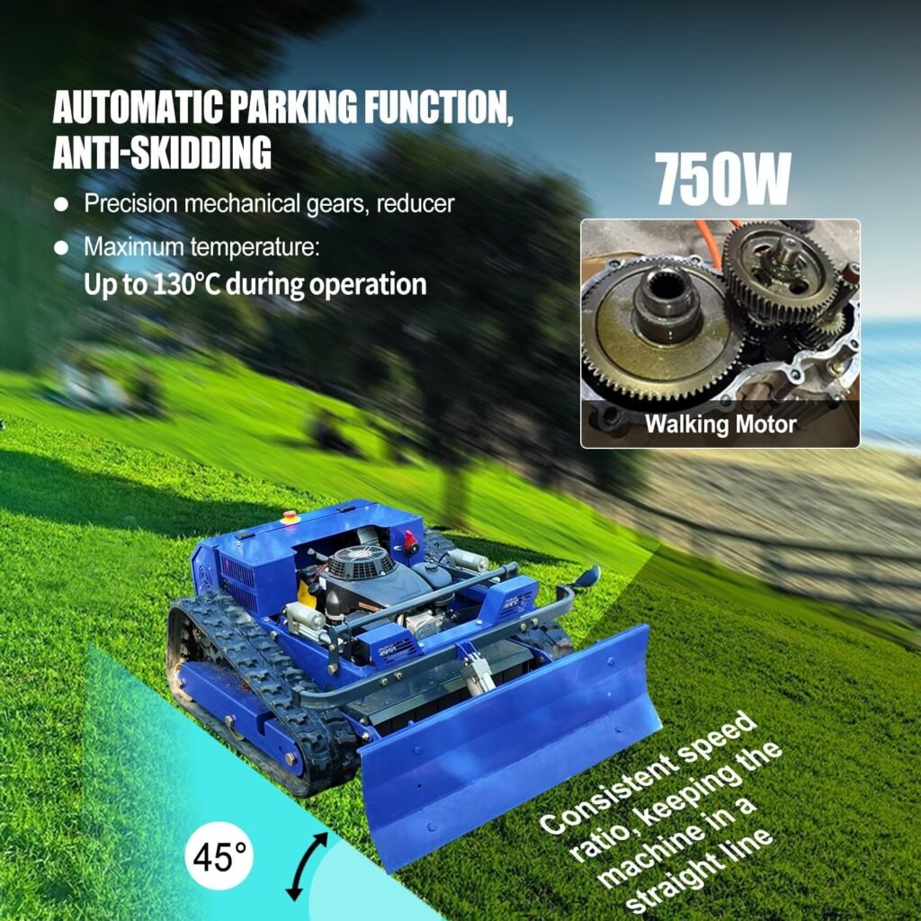 Remote Control Lawn Mower with Snow Plow, Crawler Track All-Terrain Machine, Oil-Electric Hybrid Power for Extreme Slopes and Large Turf, Adjustable Cutting Height Remote Control Lawn Mower with Snow Plow, Crawler Track All-Terrain Machine, Oil-Electric Hybrid Power for Extreme Slopes and Large Turf, Adjustable Cutting Height