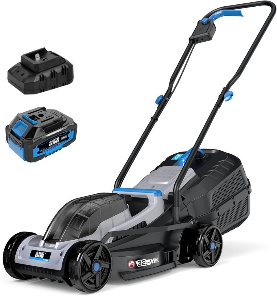 ROYAL GARDEN 13 Inch Lawn Mower Cordless Electric Walk Behind Push Mower with 5-Height Adjust Portable  Lightweight Push Battery Powered Lawn Mower (4.0AH Battery  Charger Included)