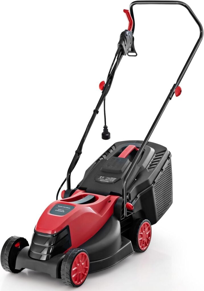 S AFSTAR Electric Lawn Mower, 10-AMP 13-Inch Corded Walk-Behind Lawnmower with Collection Box, 3 Adjustable Height Position, Self Locking Function, Push Lawn Mower for Backyard