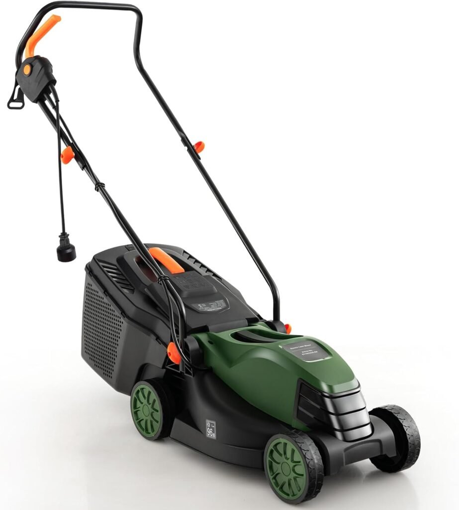 S AFSTAR Electric Lawn Mower, 10-AMP 13-Inch Corded Walk-Behind Lawnmower with Collection Box, 3 Adjustable Height Position, Self Locking Function, Push Lawn Mower for Backyard