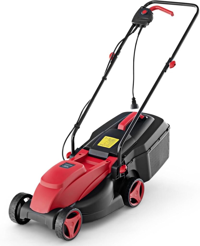 S AFSTAR Electric Lawn Mower, 10-AMP 13-Inch Corded Walk-Behind Lawnmower with Collection Box, 3 Adjustable Height Position, Self Locking Function, Push Lawn Mower for Backyard