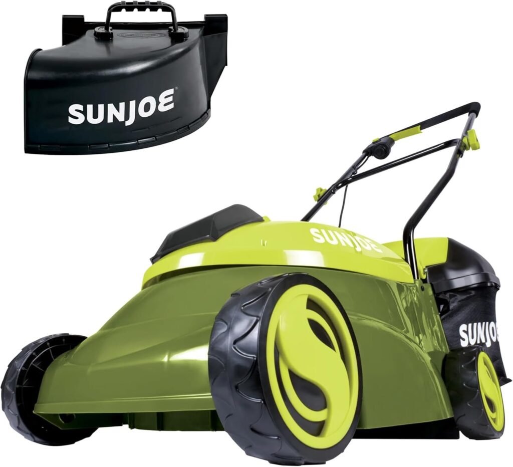 Sun Joe Cordless Electric Push Lawn Mower with 10.6-Gal Bag, 14-Inch Cutting Width, Green - Heavy-Duty Yard Trimmer Machine for Gardening Care and Maintenance, MJ401C-PRO
