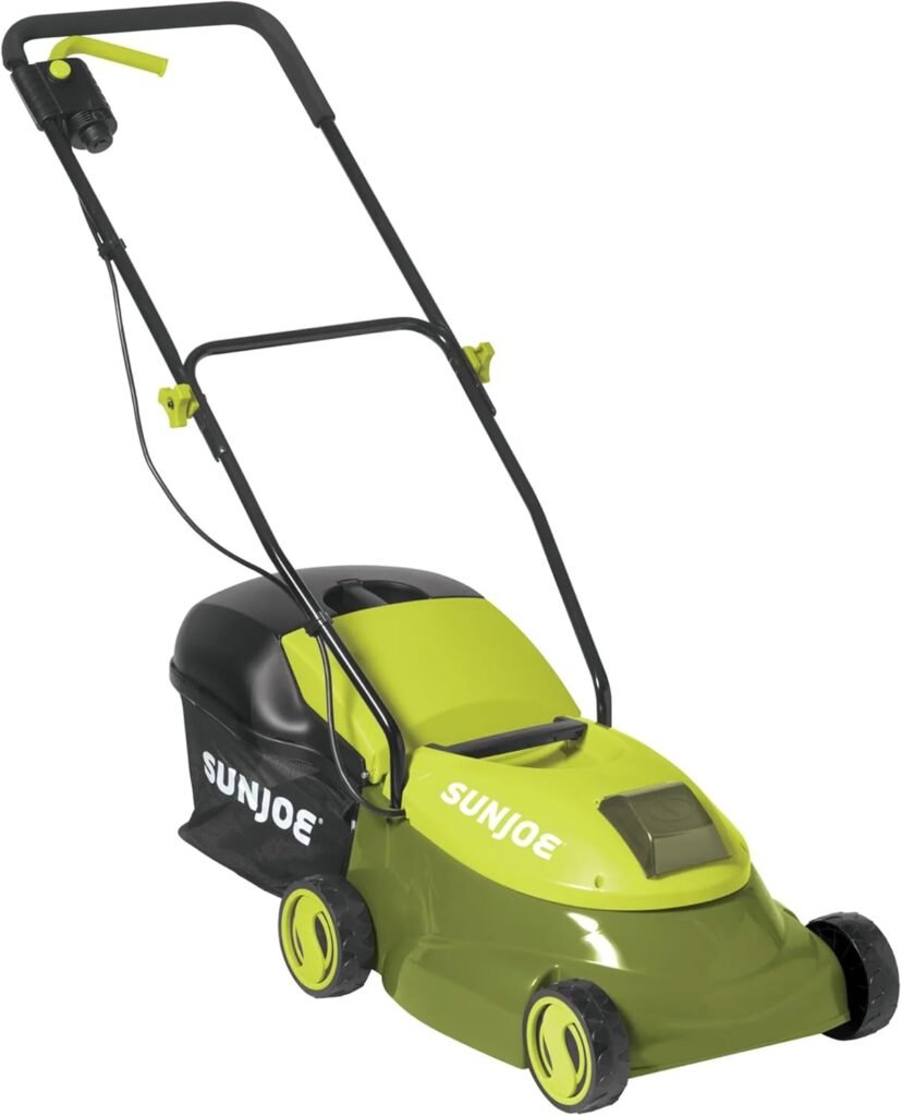 Sun Joe Cordless Electric Push Lawn Mower with 10.6-Gal Bag, 14-Inch Cutting Width, Green - Heavy-Duty Yard Trimmer Machine for Gardening Care and Maintenance, MJ401C-PRO