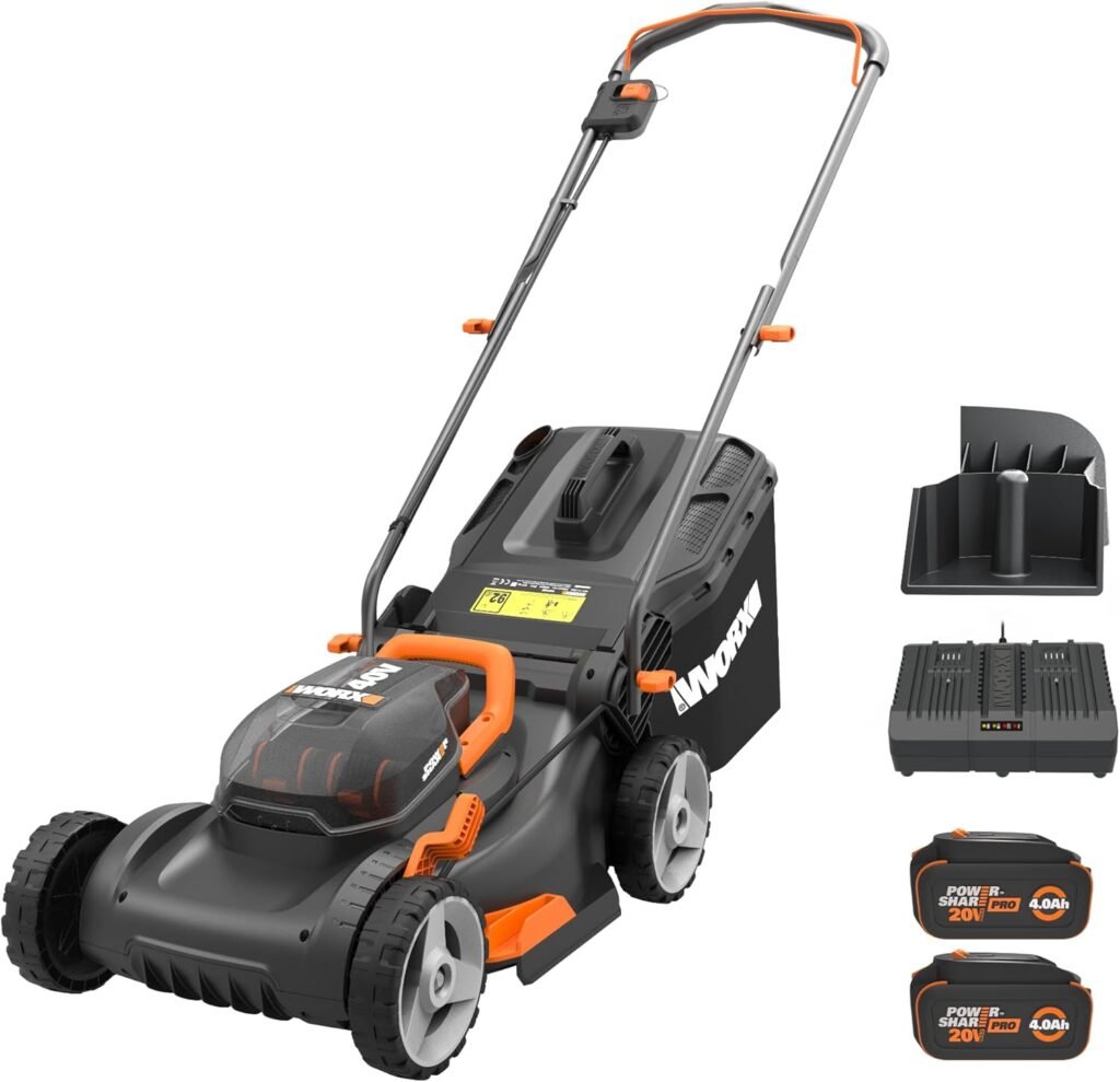 WORX 17 Cordless Lawn Mower, 2 in 1 Electric Mower Cuts Quietly, Compact  Lightweight Push Lawn Mower with 7-Position Height Adjustment for Small Yards, 2 Batteries  Charger Included, WG743