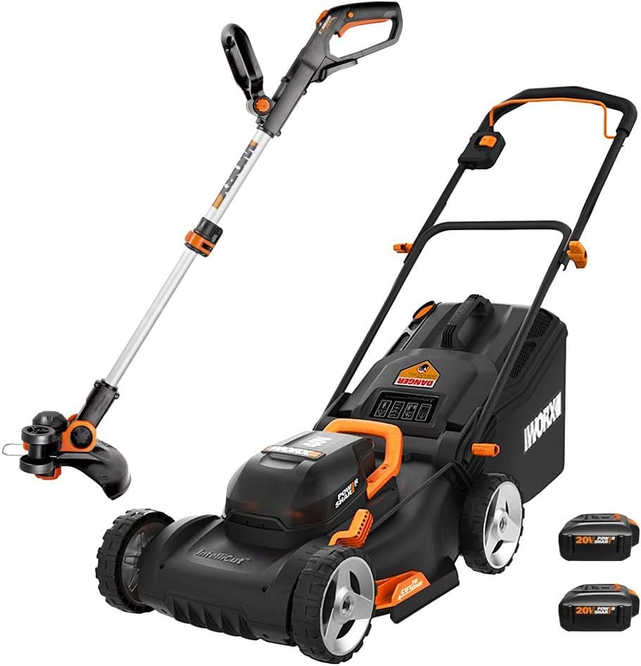 WORX 17 Cordless Lawn Mower, 2 in 1 Electric Mower Cuts Quietly, Compact  Lightweight Push Lawn Mower with 7-Position Height Adjustment for Small Yards, 2 Batteries  Charger Included, WG743
