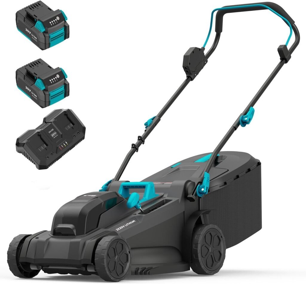 2x20V 18 inch Electric Lawn Mower Cordless, Brushless Push Lawn Mower with 6-Position Cutting Height Adjustment, 2x4.0Ah Battery  Dual Charger Included