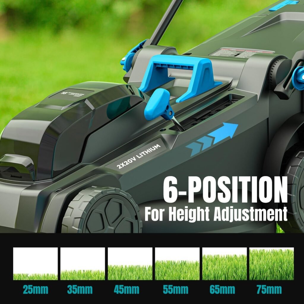 2x20V 18 inch Electric Lawn Mower Cordless, Brushless Push Lawn Mower with 6-Position Cutting Height Adjustment, 2x4.0Ah Battery  Dual Charger Included