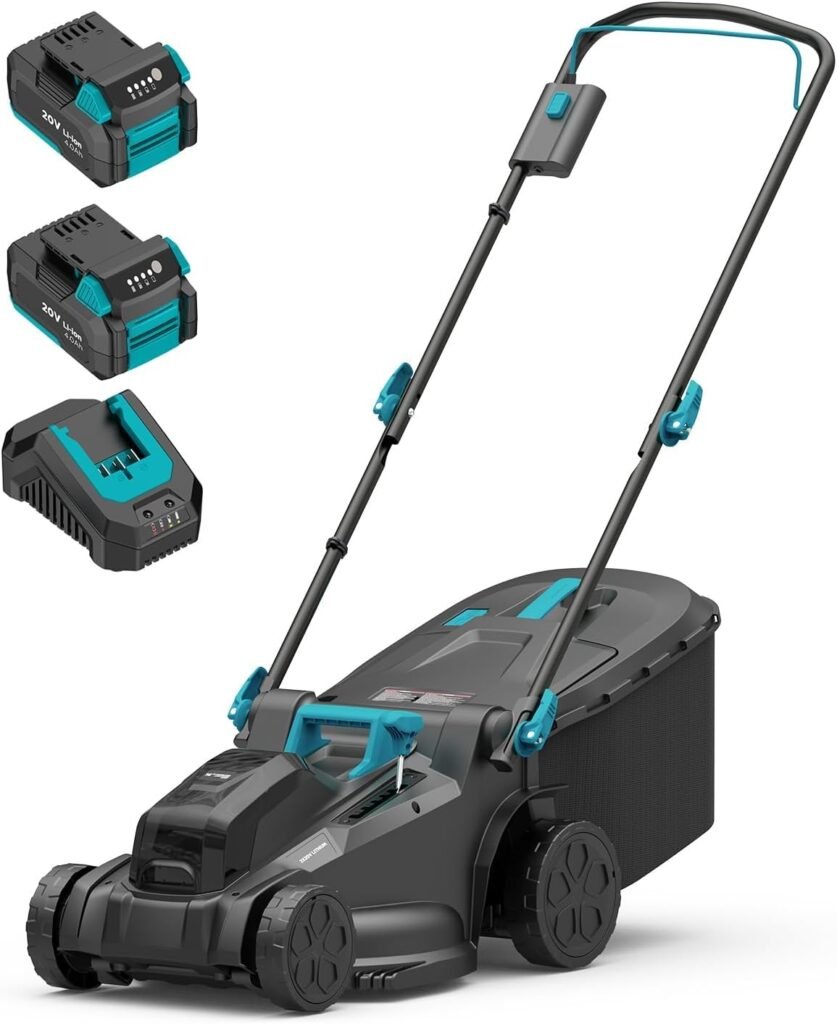 Electric Lawn Mower Cordless, 2x20V 16.1 inch Push Lawn Mower with 6-Position Cutting Height Adjustment, 2x4.0Ah Battery  Dual Charger Included