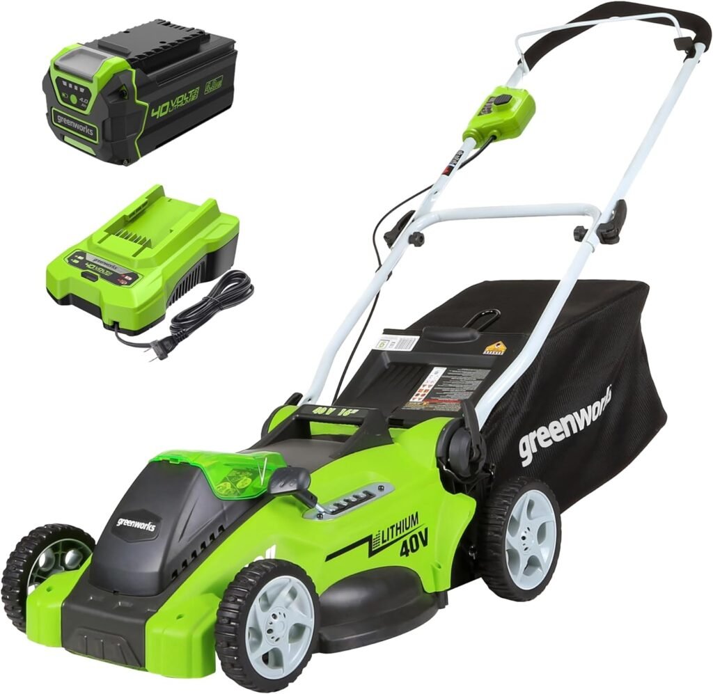 Greenworks 40V 16 Cordless Lawn Mower, Ultra-Light Push Mower with 4.0Ah Battery  Charger(75+ Tool Compatibility, 45Min Runtime)