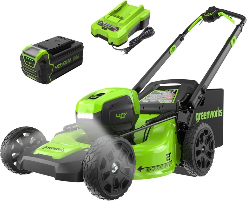 Greenworks 40V 21 Self-Propelled Cordless Lawn Mower – Brushless Motor, 5.0Ah Battery  Charger(75+ Tool Compatible)