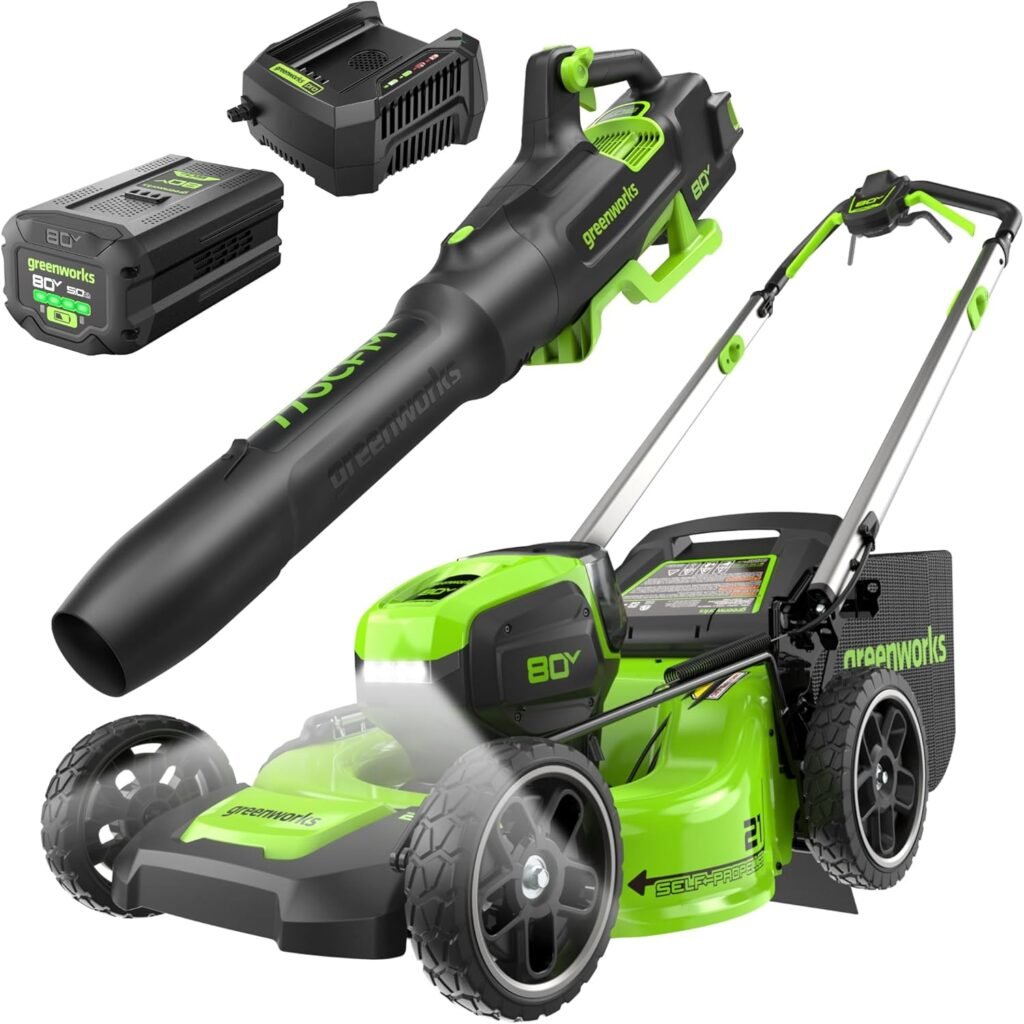Greenworks 80V 21 Brushless Cordless (Self-Propelled) Lawn Mower (75+ Compatible Tools), 4.0Ah Battery and 60 Minute Rapid Charger Included