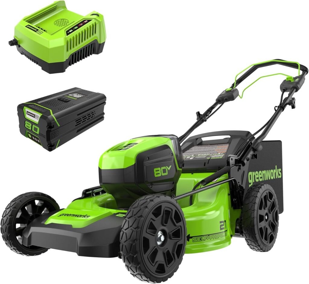 Greenworks 80V 21 Brushless Cordless (Self-Propelled) Lawn Mower (75+ Compatible Tools), 4.0Ah Battery and 60 Minute Rapid Charger Included