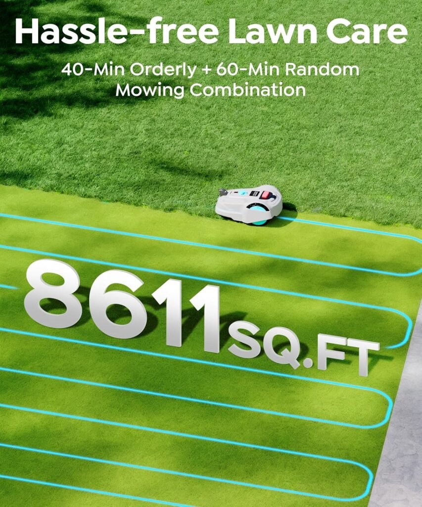 M800Plus Cordless Robot Lawn Mower with GPS + Visual Navigation, Bow-Shaped Path Mowing, APP Control, 4.0Ah Automatic Robotic Lawnmower for 1/5 Acre, Obstacle Avoidance, Height Adjustment