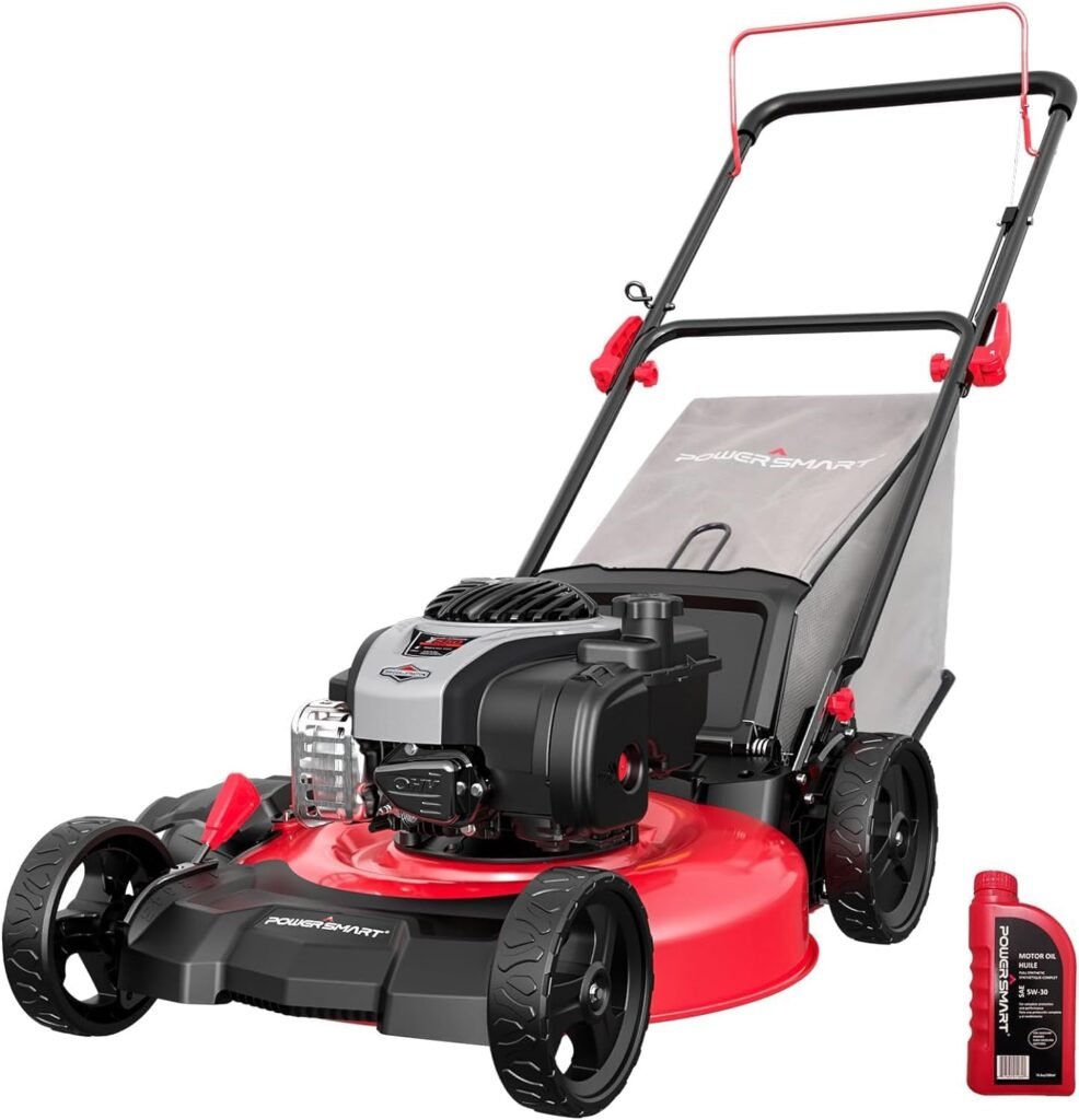 PowerSmart 21 3-in-1 Gas Push Lawn Mower with 140cc 4-Stroke Engine - Wide Cutting Deck, 6 Height Adjustments, Mulching Capability