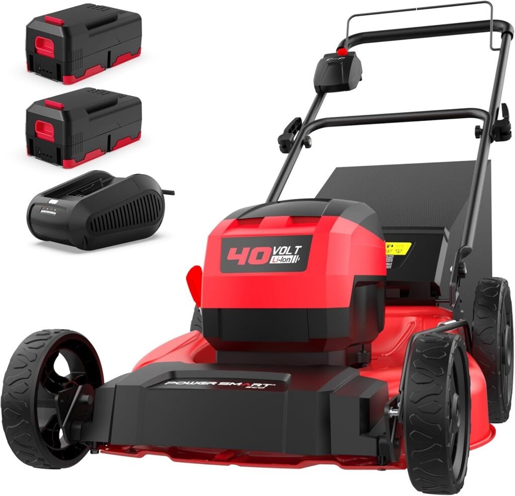 PowerSmart 40V 21 Cordless Lawn Mower, Up to 1/4 Acre, 2 x 40V 4.0Ah Batteries and a Charger Included, 6-Position Height Adjustment