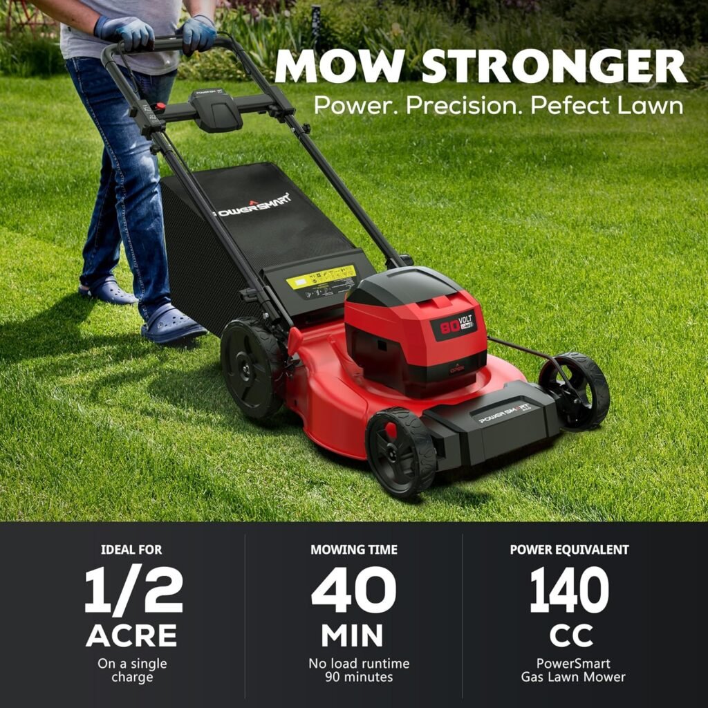PowerSmart 80V 21in Push Cordless Lawn Mower, Brushless Battery Lawn Mower with 6.0Ah Battery and Charger (PS76821)