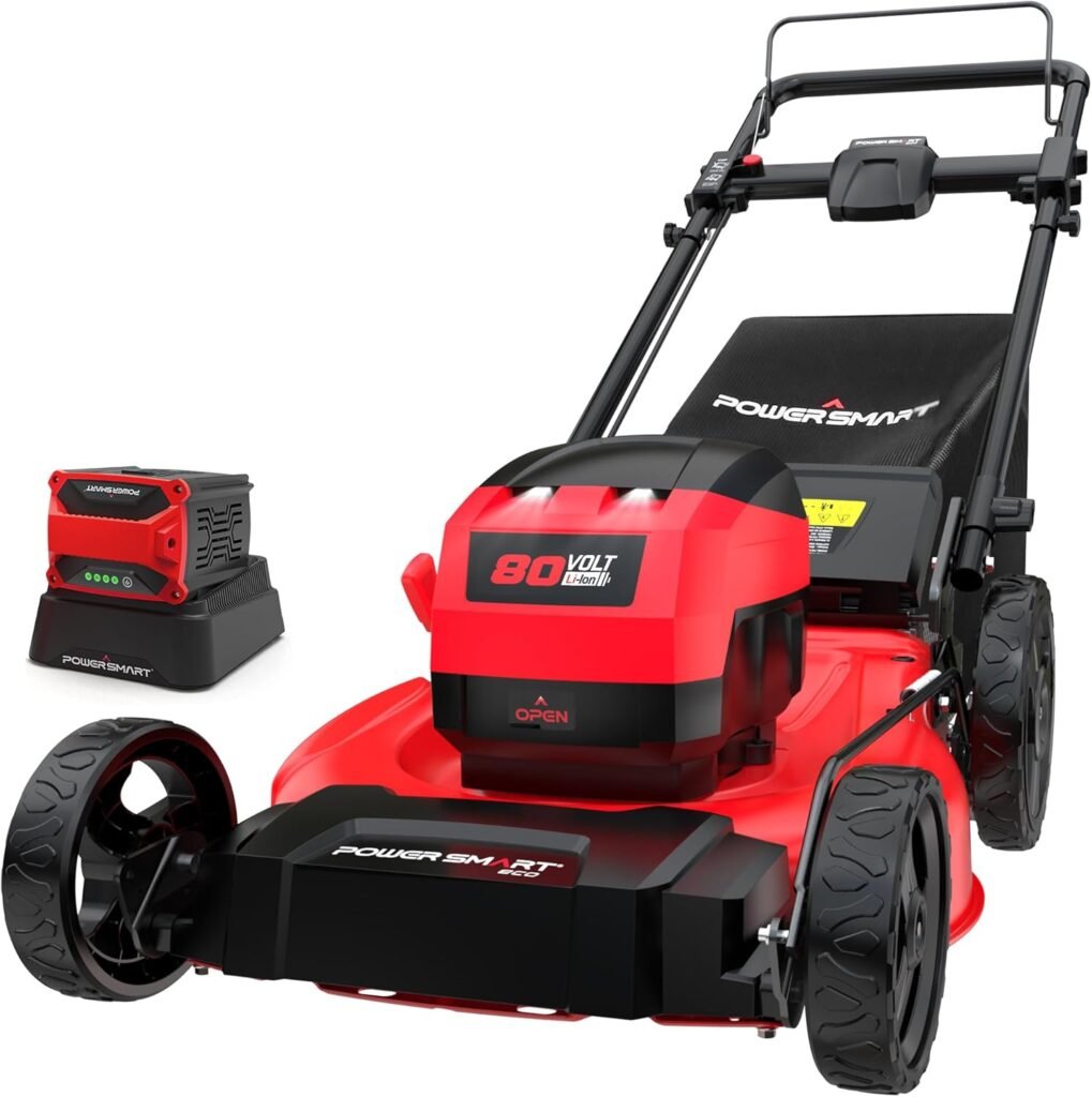 PowerSmart 80V 21in Push Cordless Lawn Mower, Brushless Battery Lawn Mower with 6.0Ah Battery and Charger (PS76821)