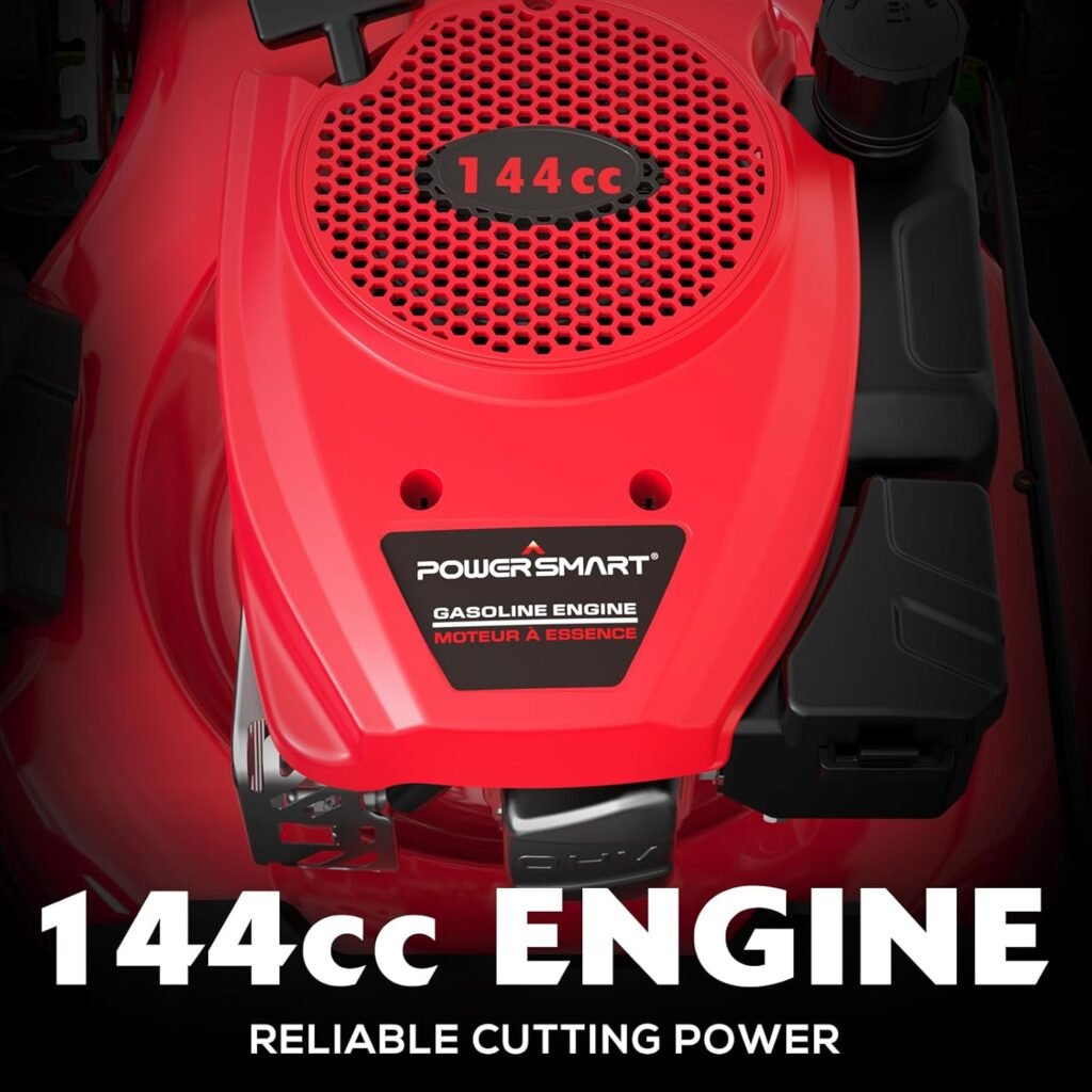 PowerSmart Lawn Mower Gas Powered, 21-Inch 144cc Engine 2-in-1 Walk-Behind Push Lawn Mower, Oil Included