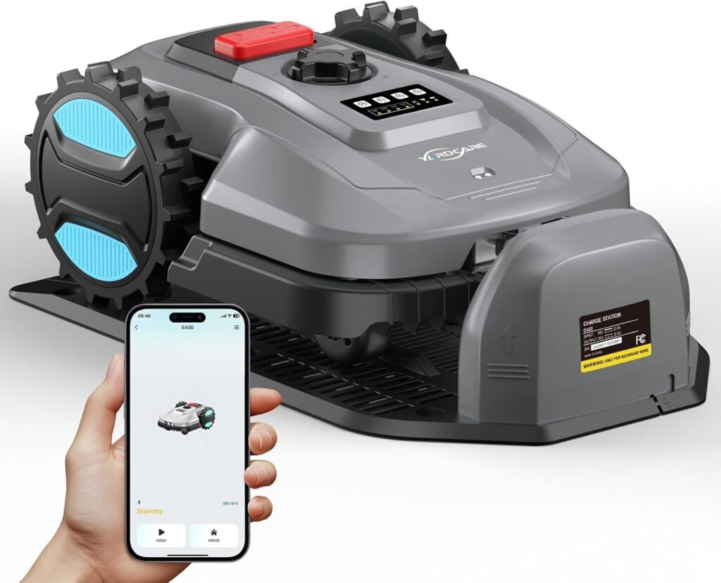 Robot Lawn Mower with App Control – Adjustable Cutting Height, Auto-Charging, Obstacle Detection  Smart Scheduling – Ideal for Lawns up to 1/8 Acre