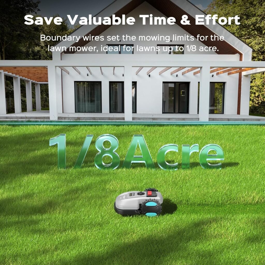 Robot Lawn Mower with App Control – Adjustable Cutting Height, Auto-Charging, Obstacle Detection  Smart Scheduling – Ideal for Lawns up to 1/8 Acre