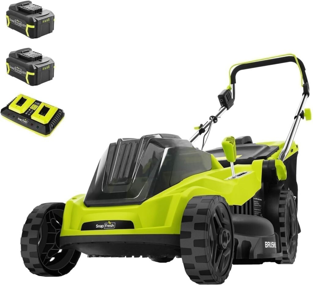 SnapFresh Electric Lawn Mower - 40V 16” Cordless Lawn Mower with 4.0Ah Battery x 2 and Fast Charger Included - Battery Operated Push Lawn Mowers with Bagger, Brushless Motor