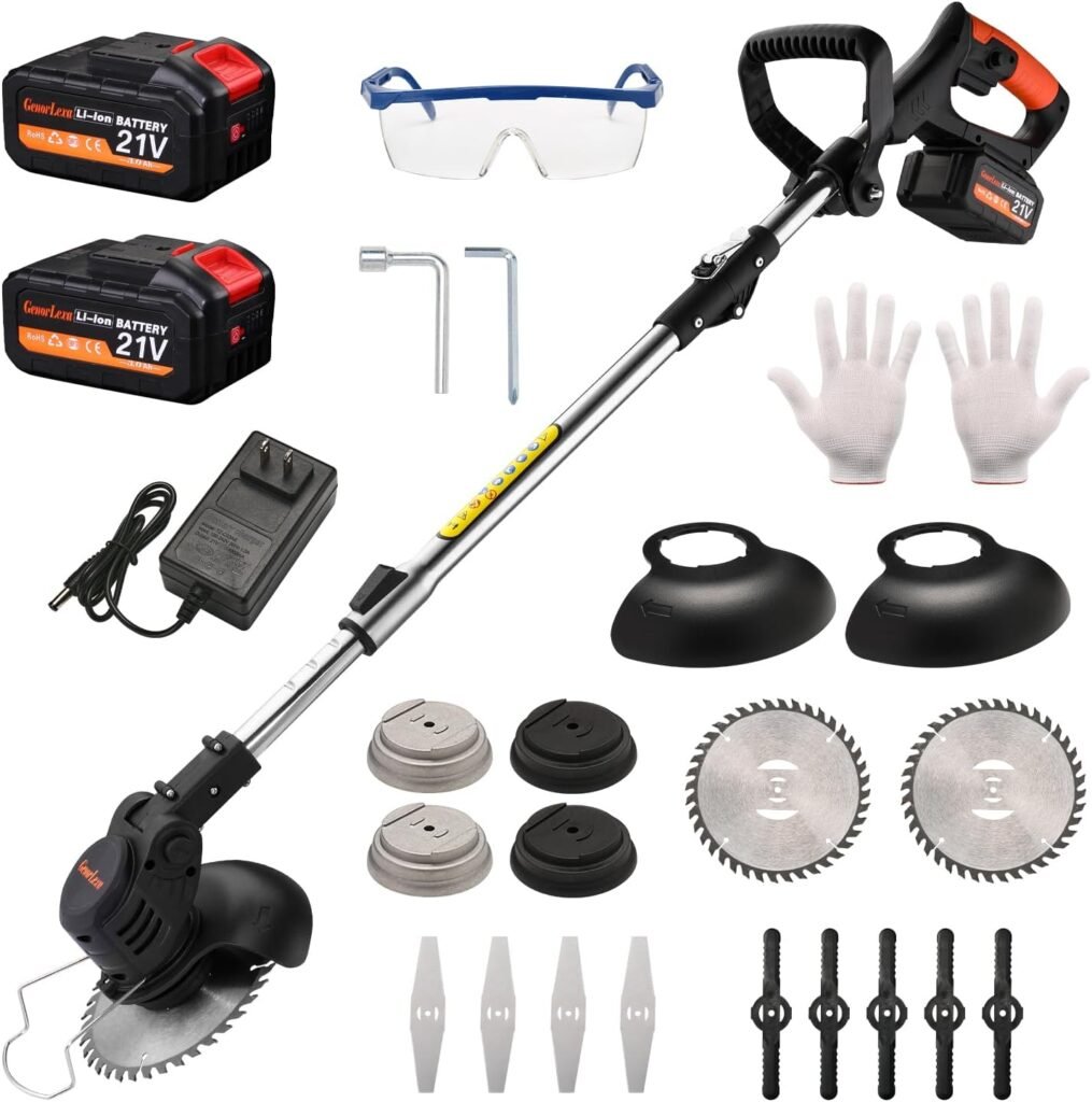 21V Electric Weed Eater, Cordless Brush Cutter Trimmer with Adjustable Pole  2x3.0Ah Battery-Powered Weed Wacker, Lightweight  Low Noise, Foldable 3-in-1 Weed Wacker for Outdoor, Garden and Yard Use