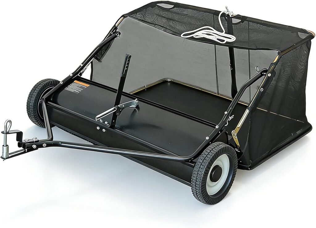 42-inch Tow-Behind Lawn Sweeper, 12 cu. in. Hopper Bag Capacity; Leaf  Grass Catcher with Adjustable Brush Height and Easy-to-Use Dumping Rope