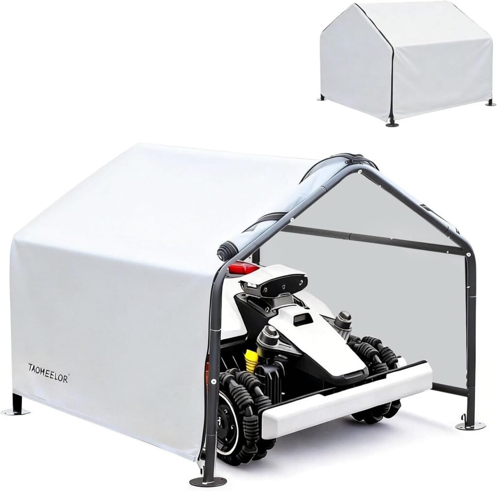 Carbon Steel Material Robot Mower Garage, Removable Zippered Wireless Robotic Lawn Mower Cover Durable Rainproof and UV-Resistant Cover, 30“x29“x24“ Fits All Robotic Lawn Mowers(Extra Large Size)