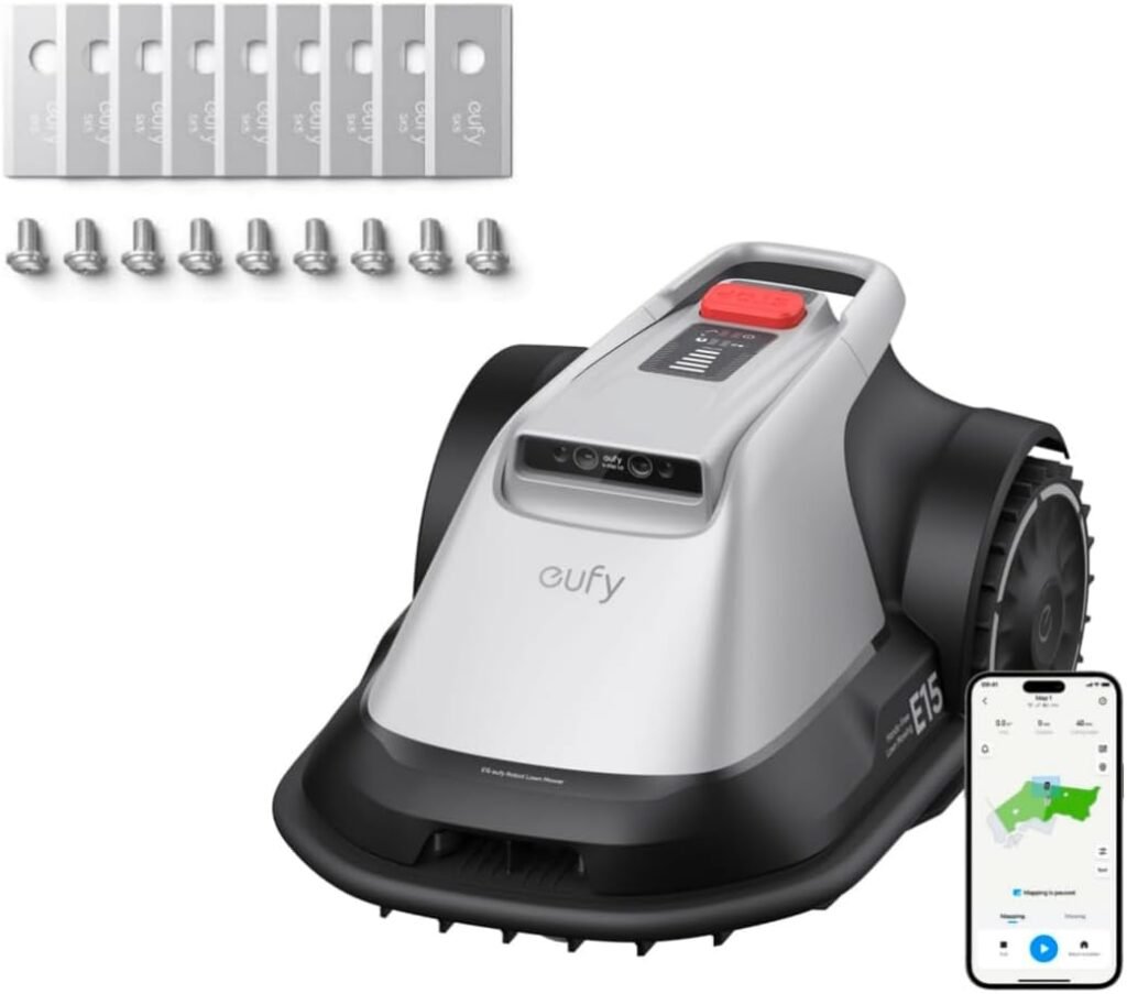 eufy E15 Robot Lawn Mower,Max 0.2 Acres,Wireless Robot Mower with Auto Mapping,Vision Navigation,Multi-Zone Management + Official Accessories: Replacement Blades Box with 3*