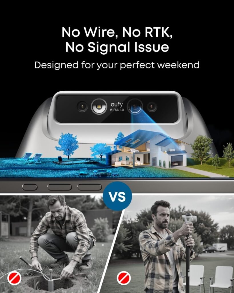 eufy E15 Robot Lawn Mower,Max 0.2 Acres,Wireless Robot Mower with Auto Mapping,Vision Navigation,Multi-Zone Management,Robotic Lawnmower with AI Obstacle Avoidance,APP Control,18°Slope,Cut Height1-3