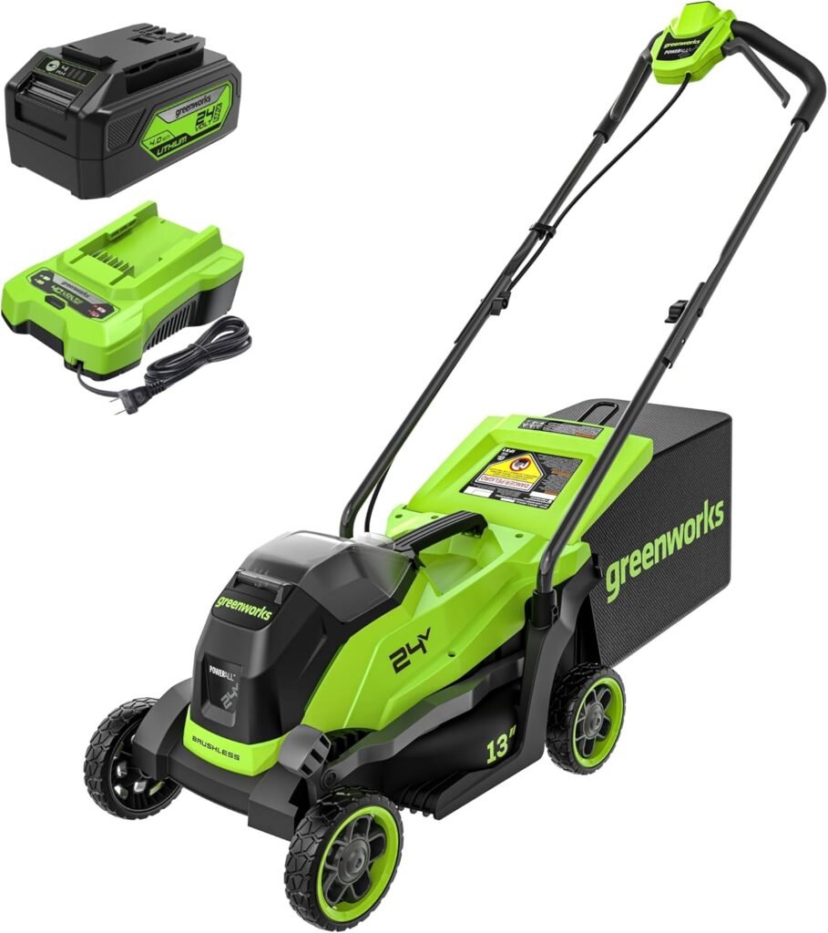Greenworks 24V 13 Brushless (Push) Cordless Lawn Mower, 4.0Ah Battery and Charger