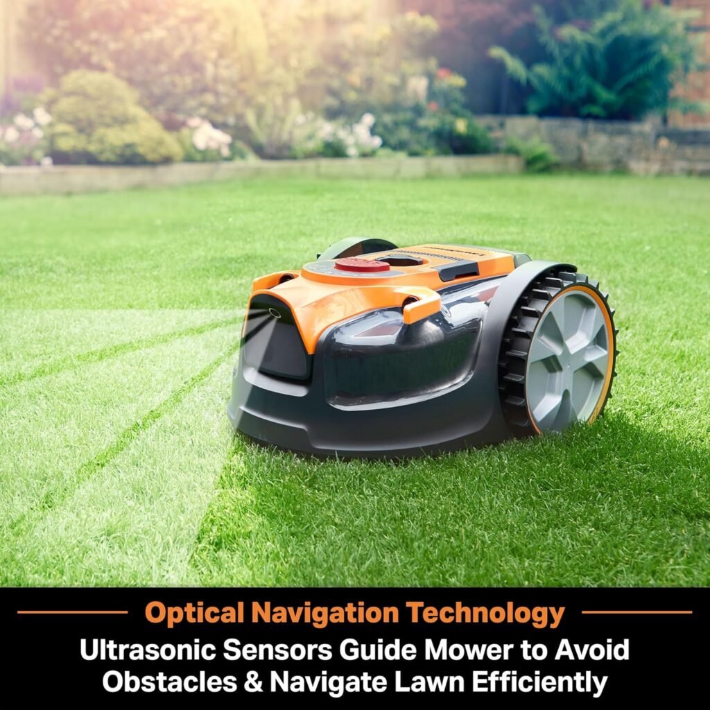 LawnMaster OcuMow™ VBRM601YCM MAX Perimeter Wire Free Robot Lawn Mower Cuts Small Lawns 2000-3500 Square Feet with Optical Navigation, Obstacle Avoidance, Low Noise and No Go Function