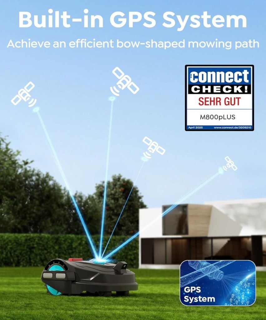 M800Plus NO Wire Vision Robot Lawn Mower with GPS Navigation, Path Planning, APP Control, Spiral Cutting, Automatic Lawnmower with Obstacle Avoidance, Height Adjustment for 1/5 Acres Lawn