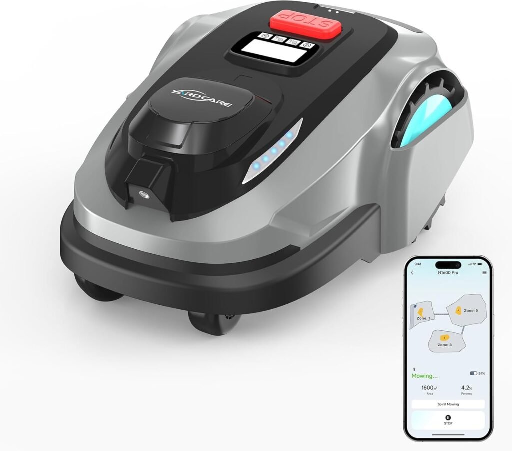 N1600 PRO Robot Lawn Mower, Wireless Design with RTK+Vision Navigation, 0.4 Acre Coverage, APP Smart Control Robot Lawn Mower, Multi-Zone Mowing, Curved Path, Adjustable Cutting Height