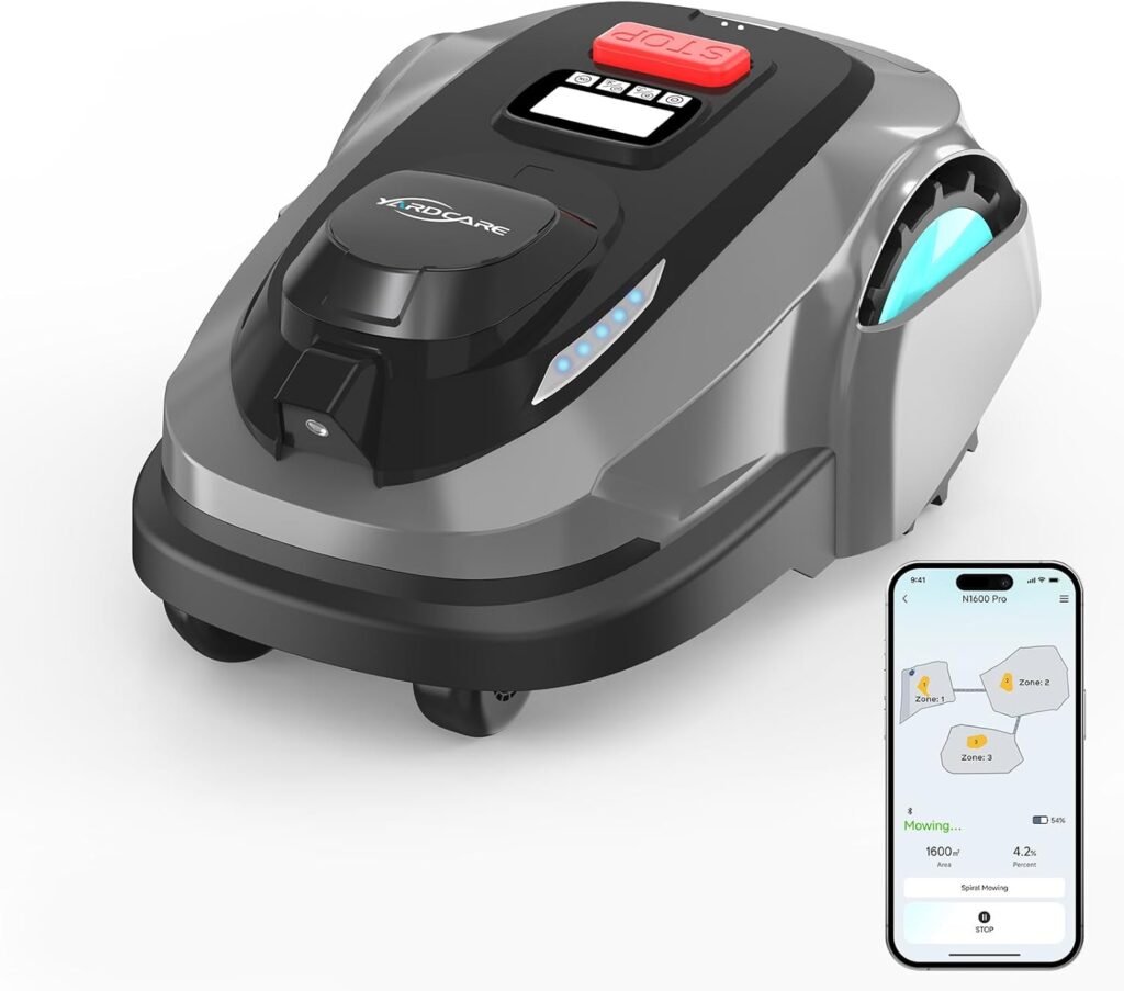 N1600 PRO Robot Lawn Mower, Wireless Design with RTK+Vision Navigation, 0.4 Acre Coverage, APP Smart Control Robot Lawn Mower, Multi-Zone Mowing, Curved Path, Adjustable Cutting Height