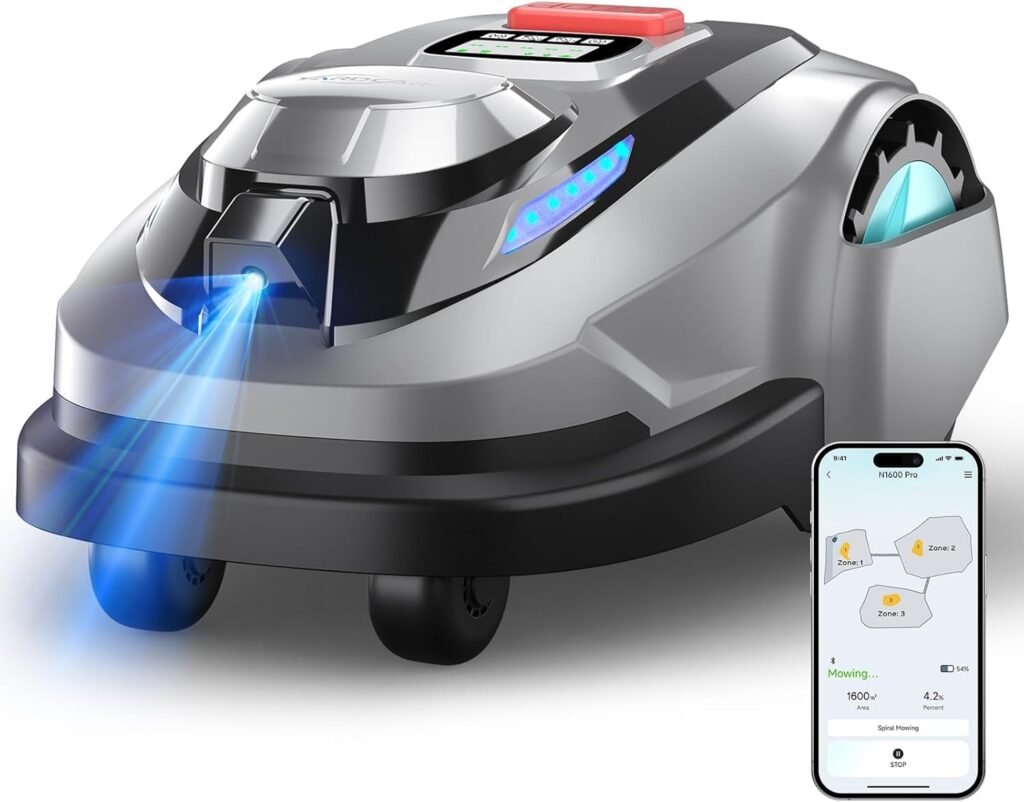 N1600 PRO Wireless Robotic Lawn Mower, RTK  Vision Navigation, Up to 0.4 Acre Coverage, Smart App Control, Multi-Zone Mapping, Systematic Mowing Robot